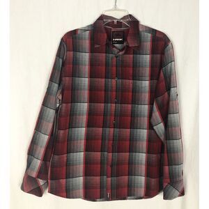 Tony Hawk Red and Gray Plaid Casual Button-Down Shirt